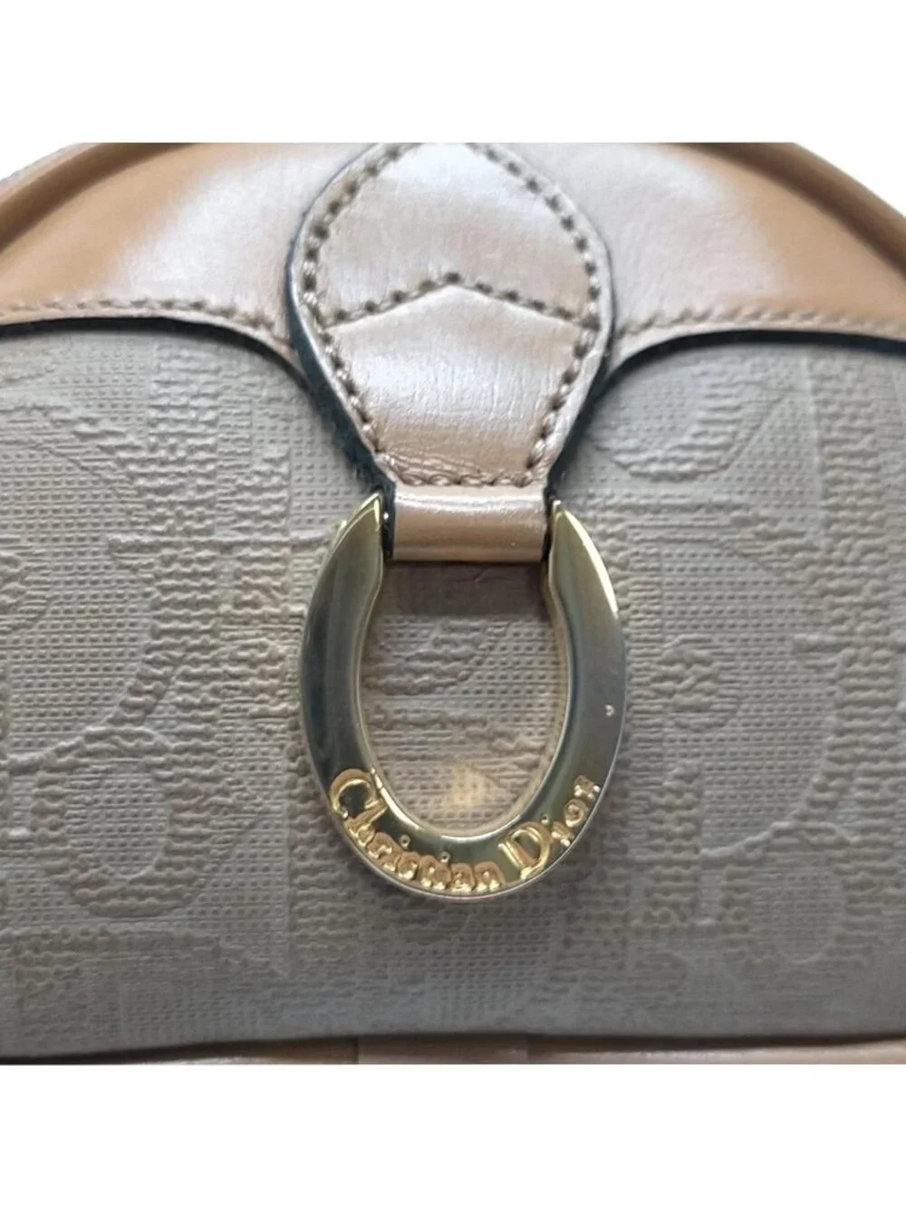 Authentic Christian Dior Trotter Canvas Cosmetic Pouch Beige Zip Makeup Case Vin